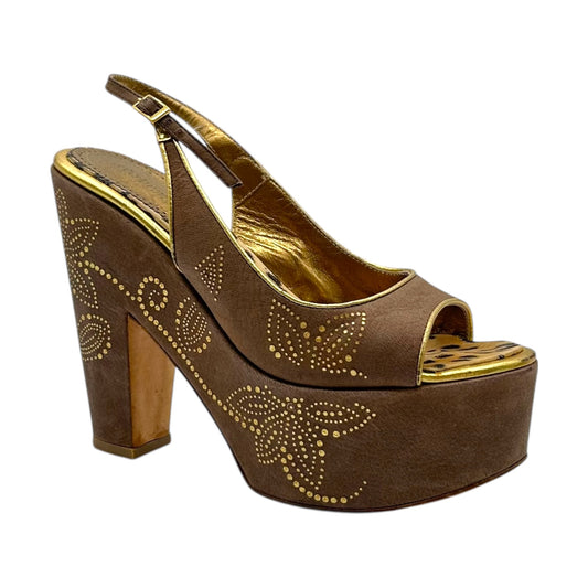 Roberto Cavalli Brown Suede Platform Slingback Heels - Outfit Repeater