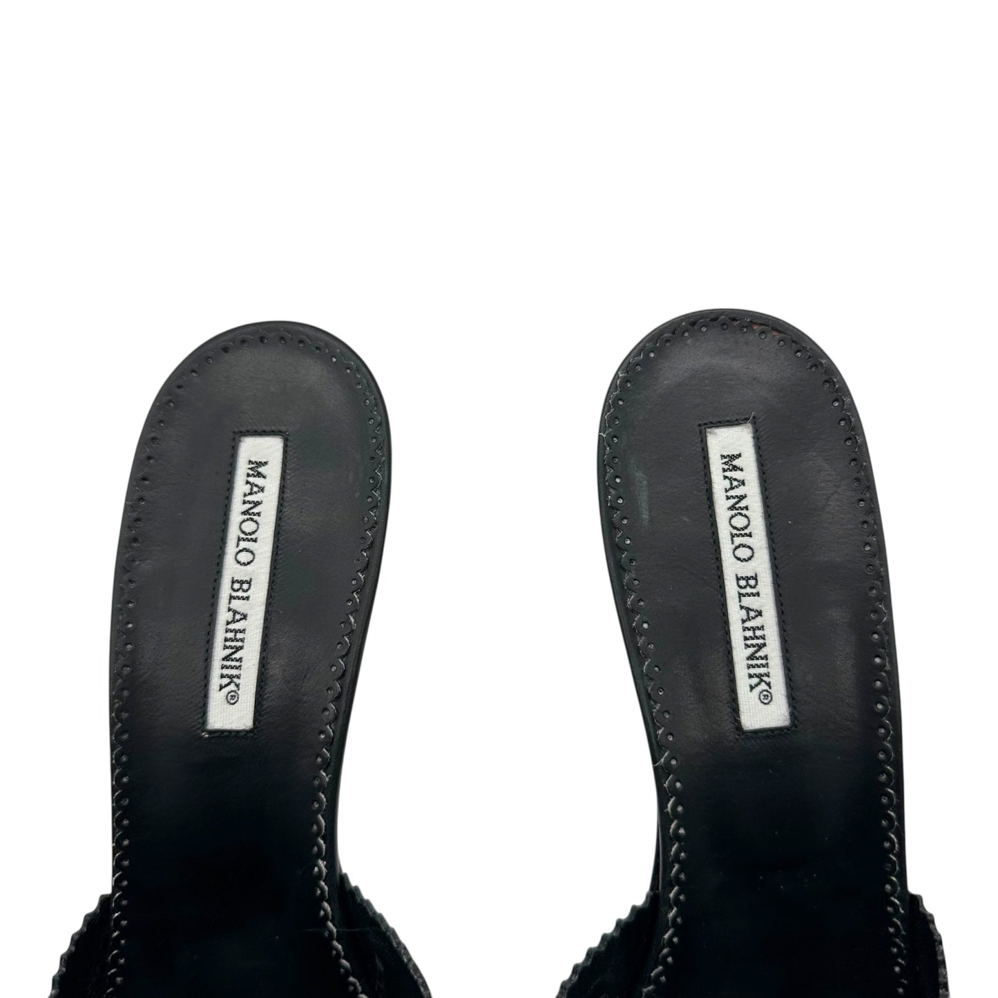 Manolo Blahnik Black Rivet Buckled Kitten Heel Mules