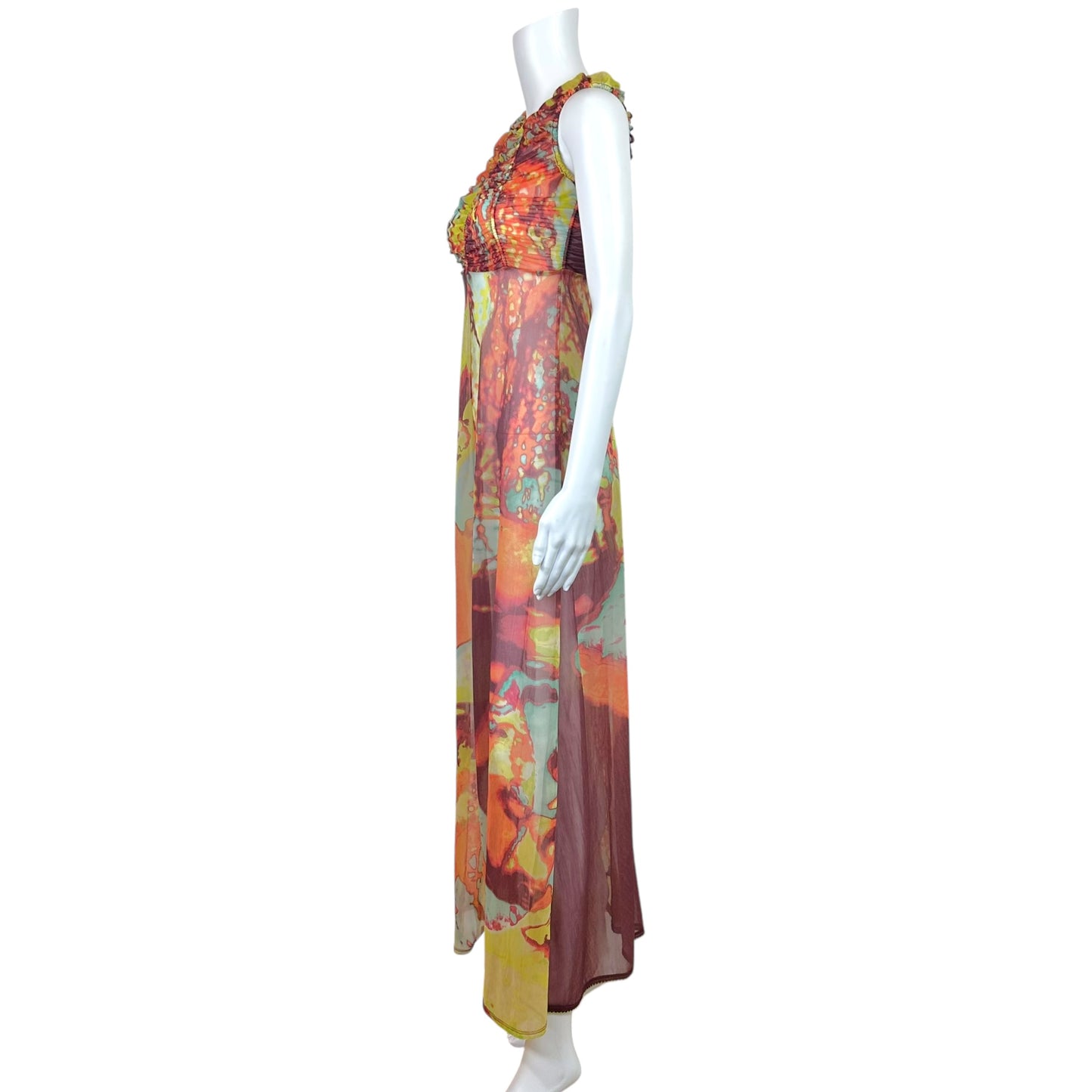 Jean Paul Gaultier Multicolor Psychedelic Face Print Mesh Maxi Dress