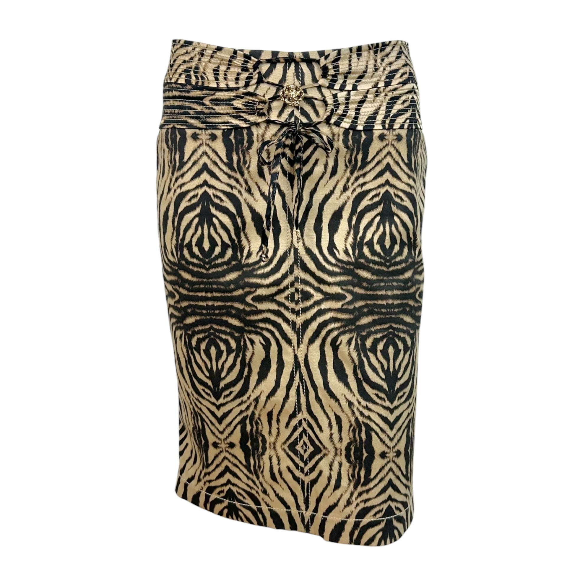 Roberto Cavalli Denim Midi Skirt Brown Zebra Print