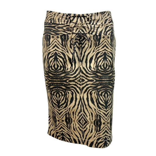 Roberto Cavalli Denim Midi Skirt Brown Zebra Print