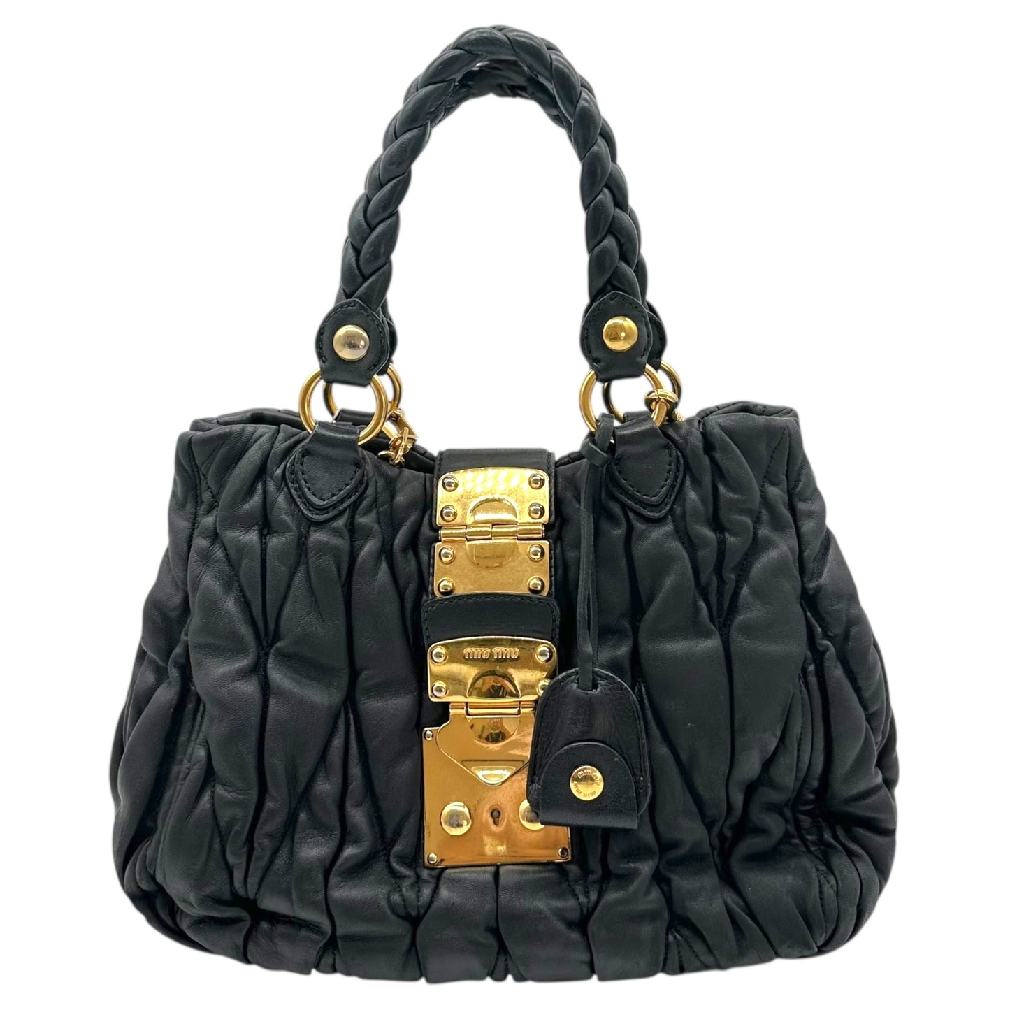 Miu Miu Black & Gold Quilted Matelasse 2-Way Bag