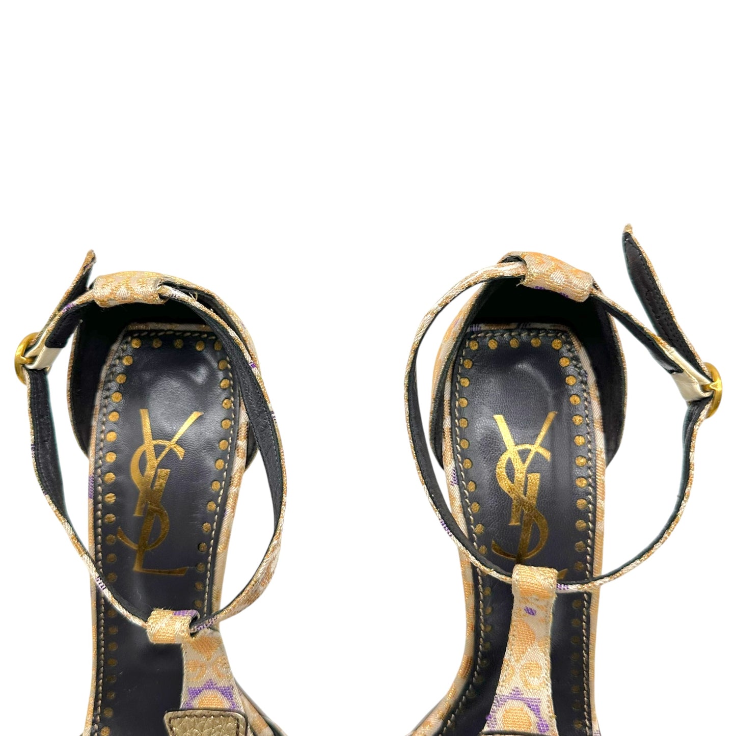 Yves Saint Laurent by Tom Ford Metallic Gold Damask & Purple Cross Heels