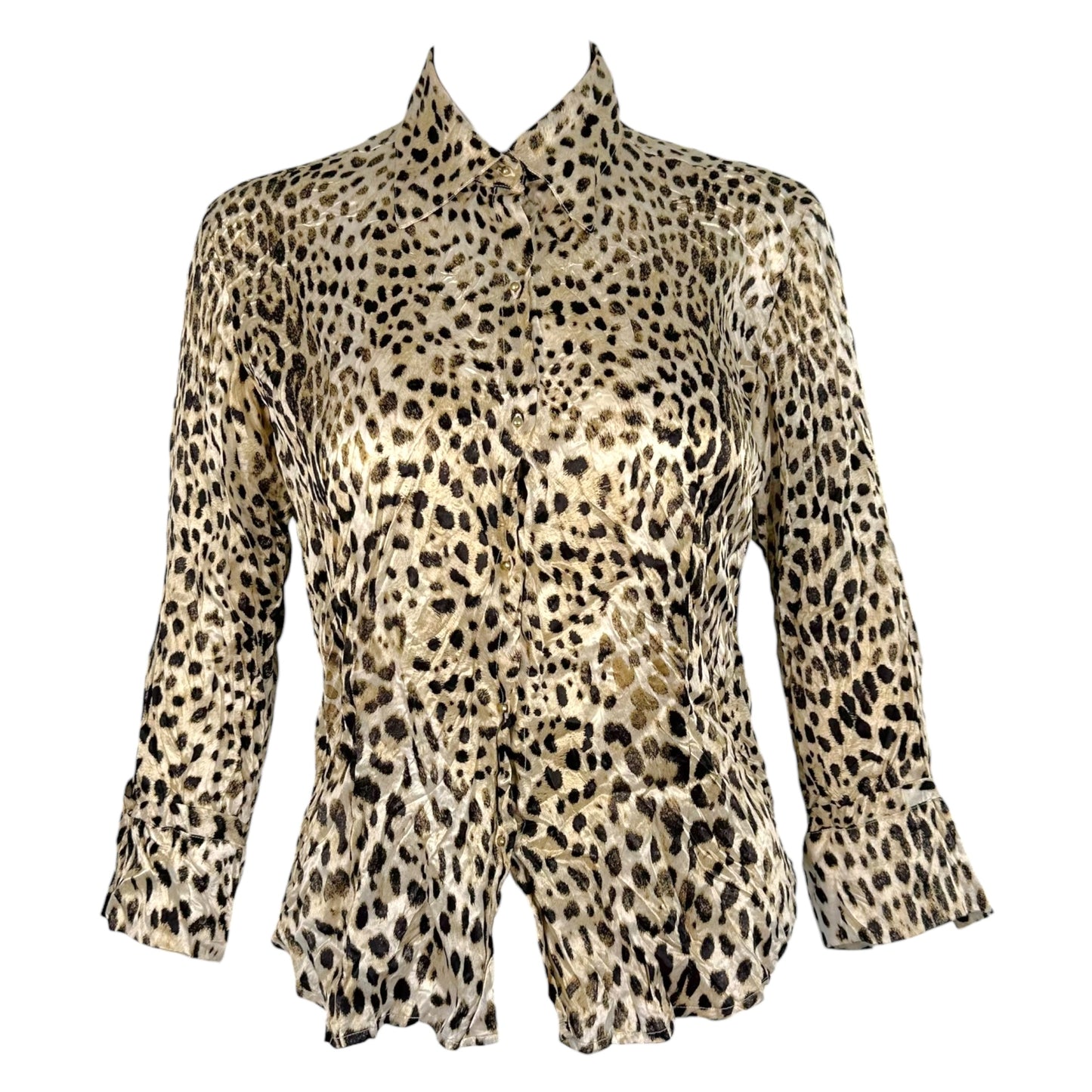 Roberto Cavalli 90's Silk Leopard Print 3/4 Sleeve Blouse