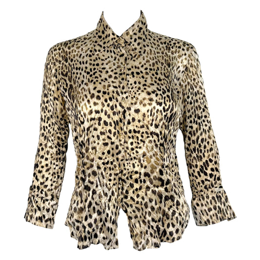 Roberto Cavalli 90's Silk Leopard Print 3/4 Sleeve Blouse