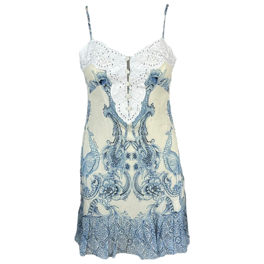 Roberto Cavalli Blue & White Paisley Silk Mini Dress