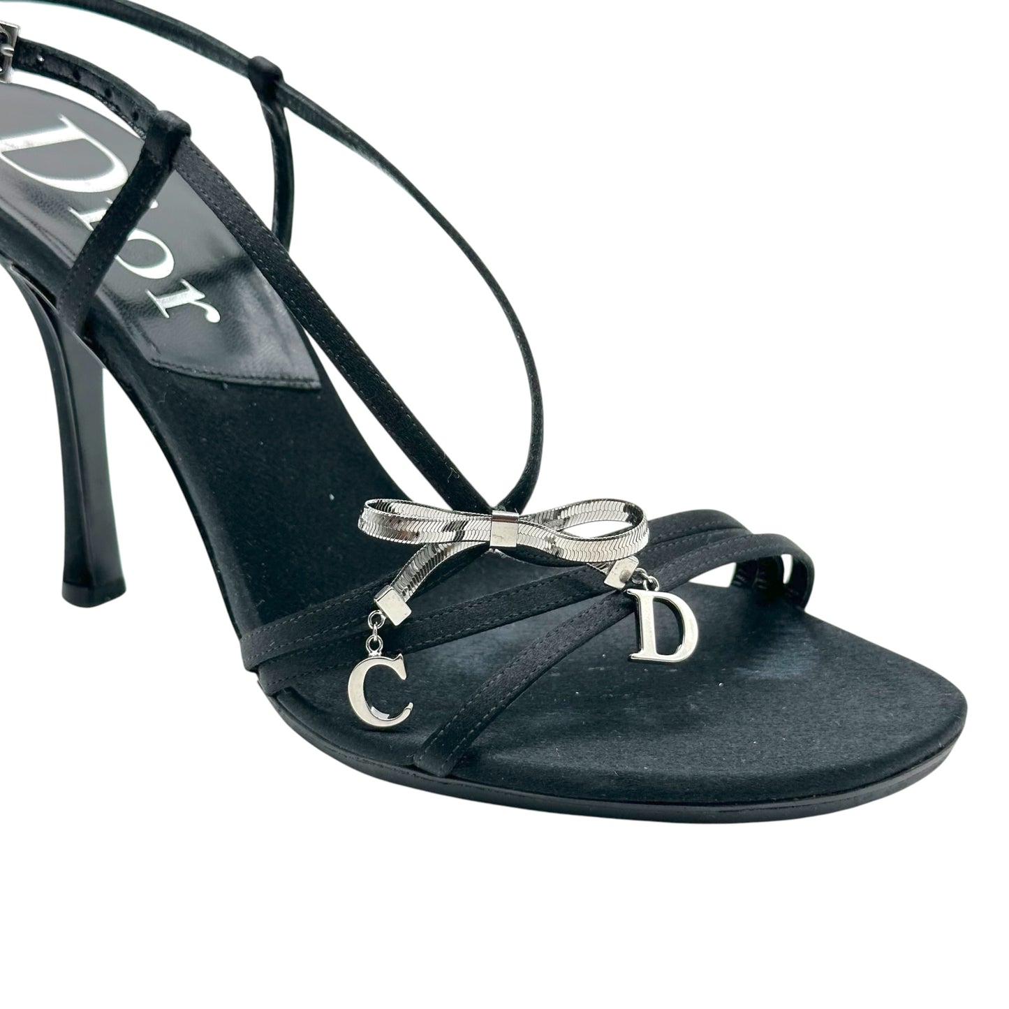 Christian Dior Black & Silver Logo Bow Sandal Heels