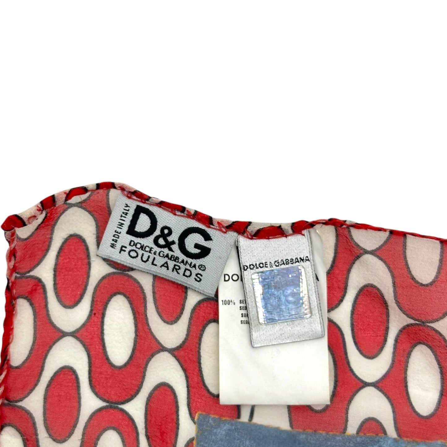 D&G Dolce & Gabbana Blue & Red ' Denim' Patchwork Silk Scarf