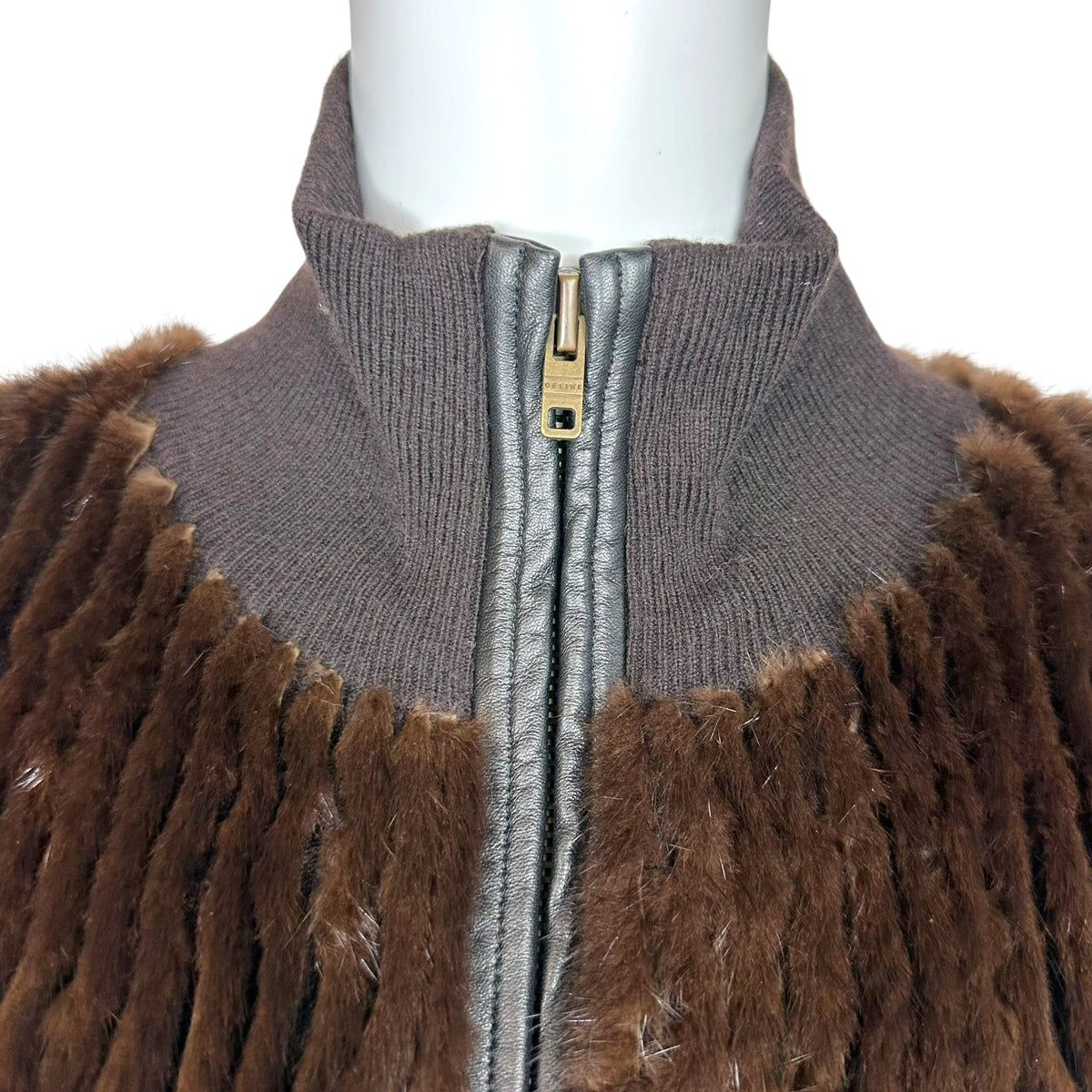Celine Brown Cashmere Mink Fur Zip-Up Sweater