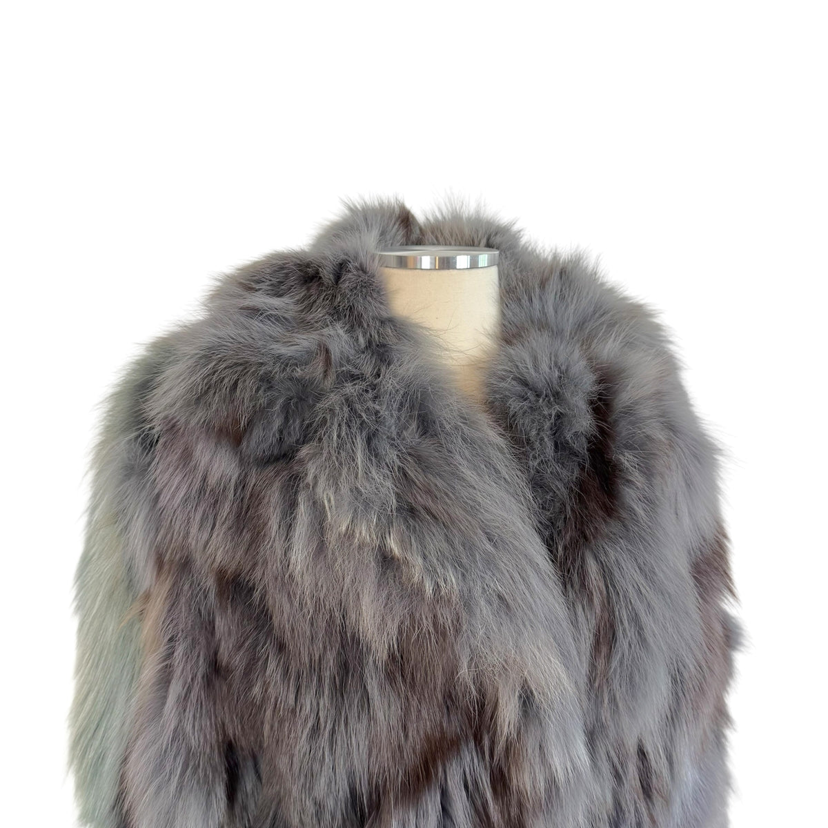 Furrocious Fox Fur Coat Blue Multi Dyed 3/4 Sleeve