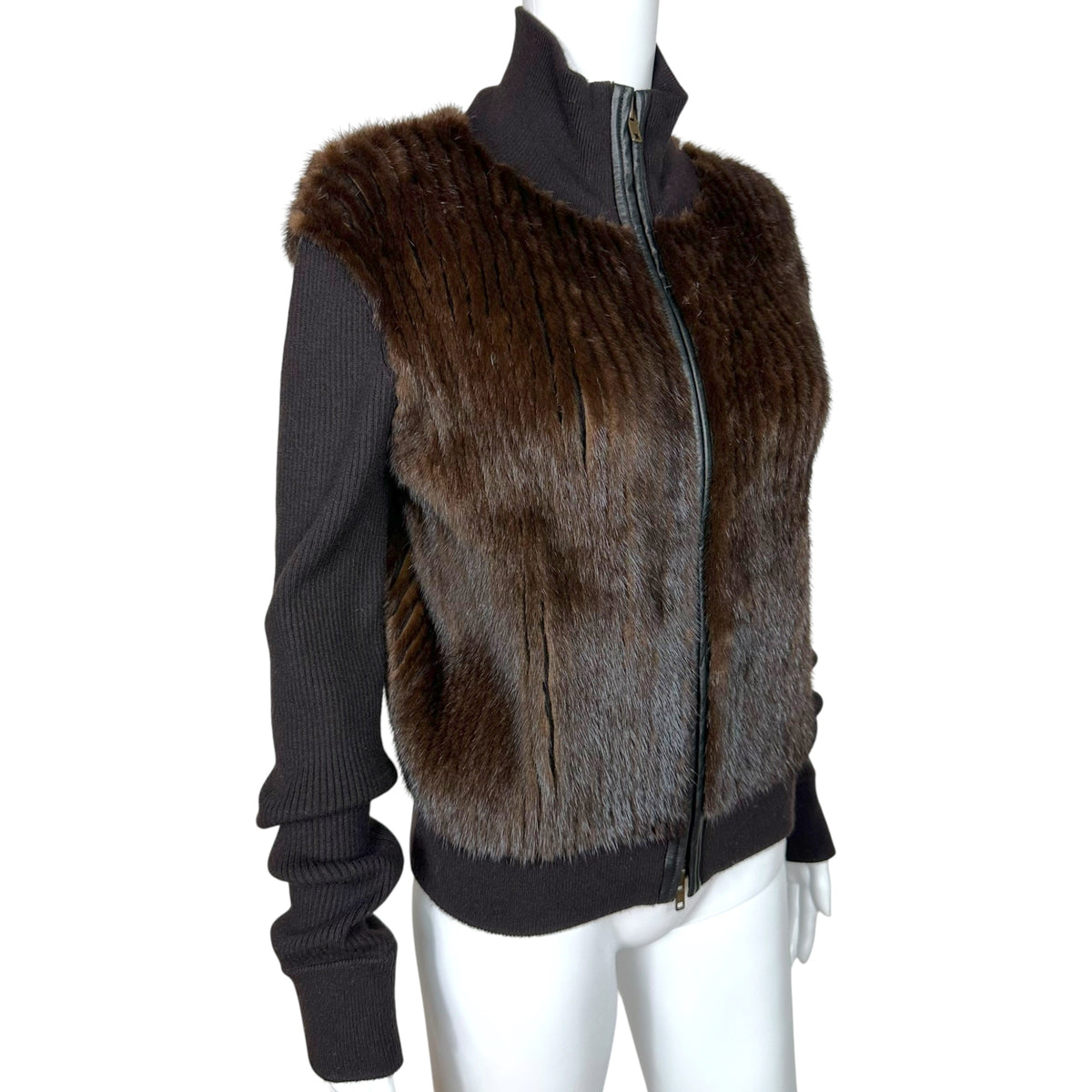 Celine Brown Cashmere Mink Fur Zip-Up Sweater