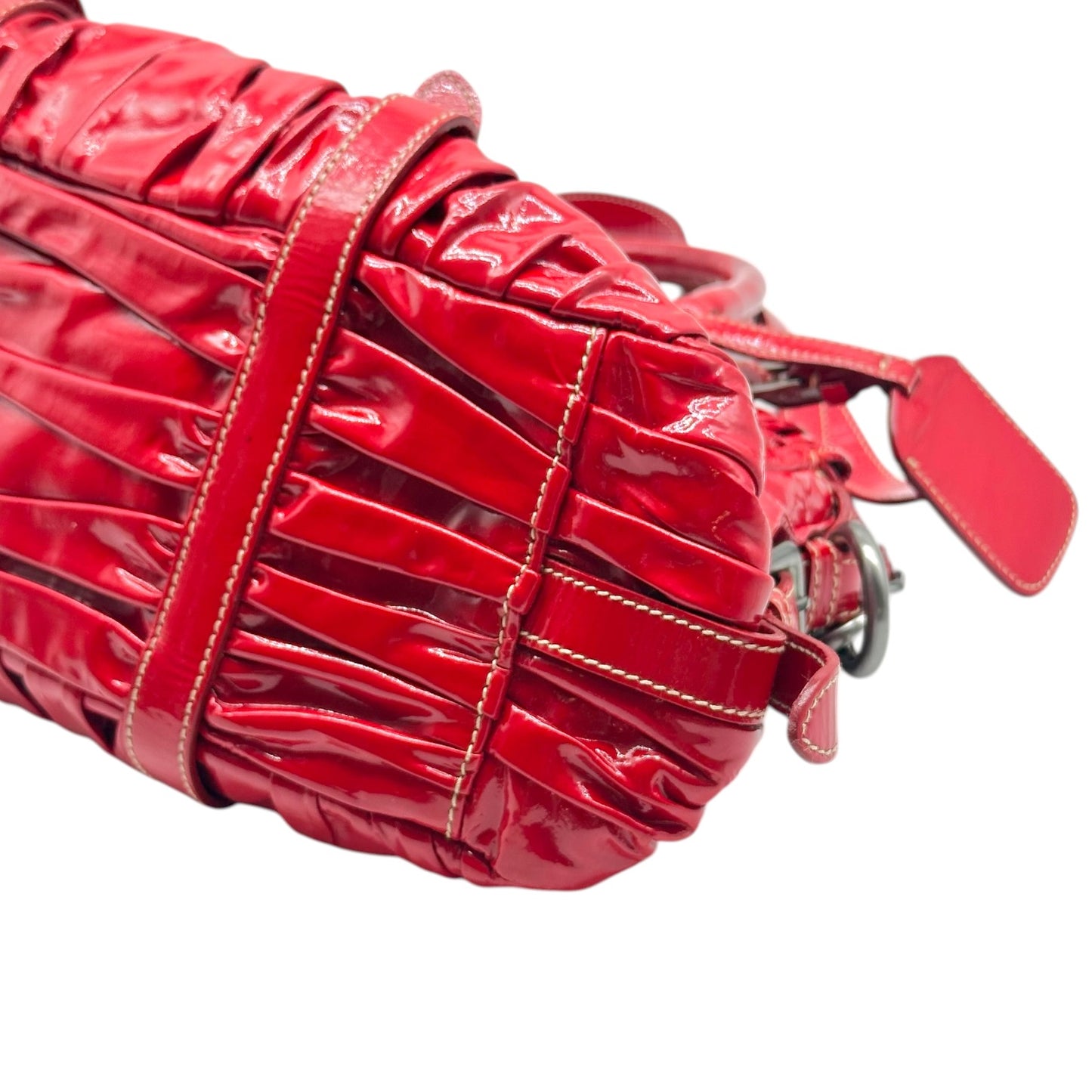 Prada Red Ruched Patent Leather 2-Way Bag