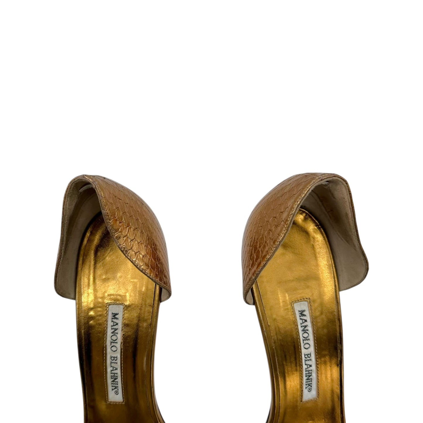 Manolo Blahnik Bronze Snakeskin Heeled Sandals