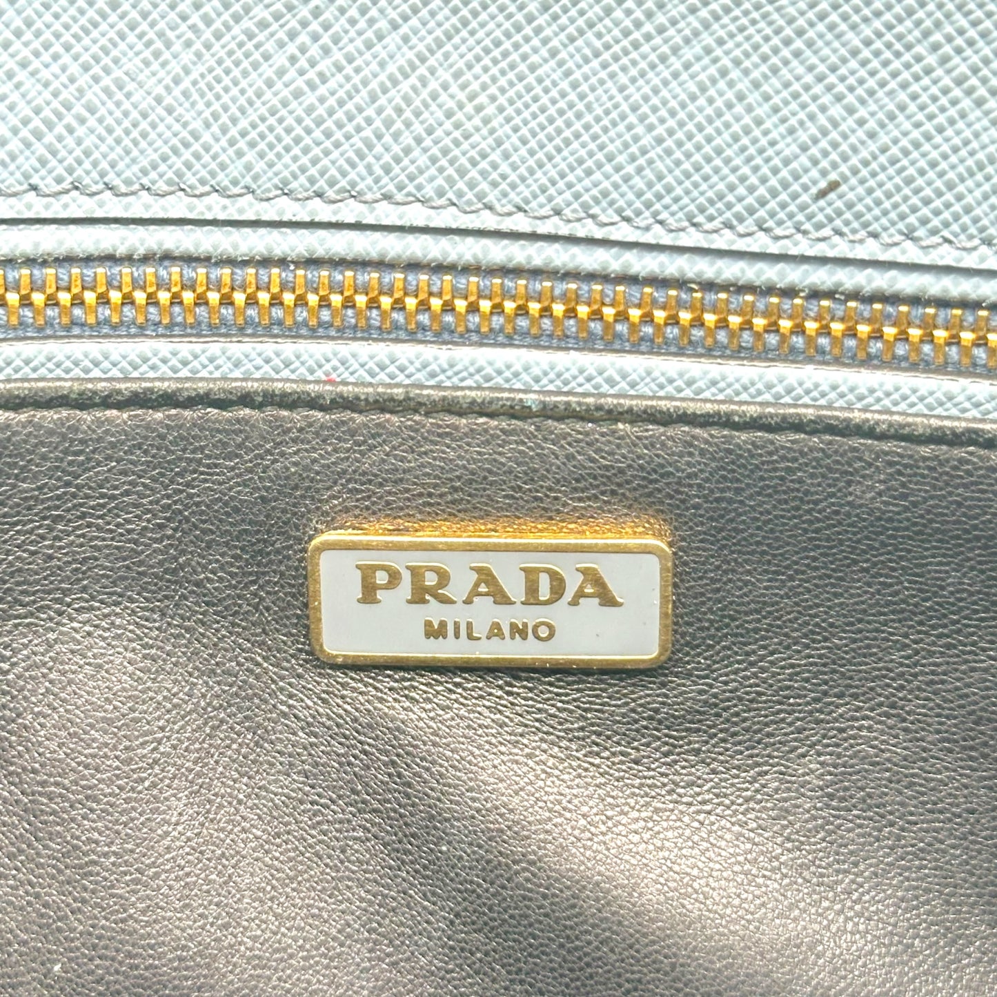 Prada Light Blue & Gold Studded Saffiano 2-Way Mini Tote Bag