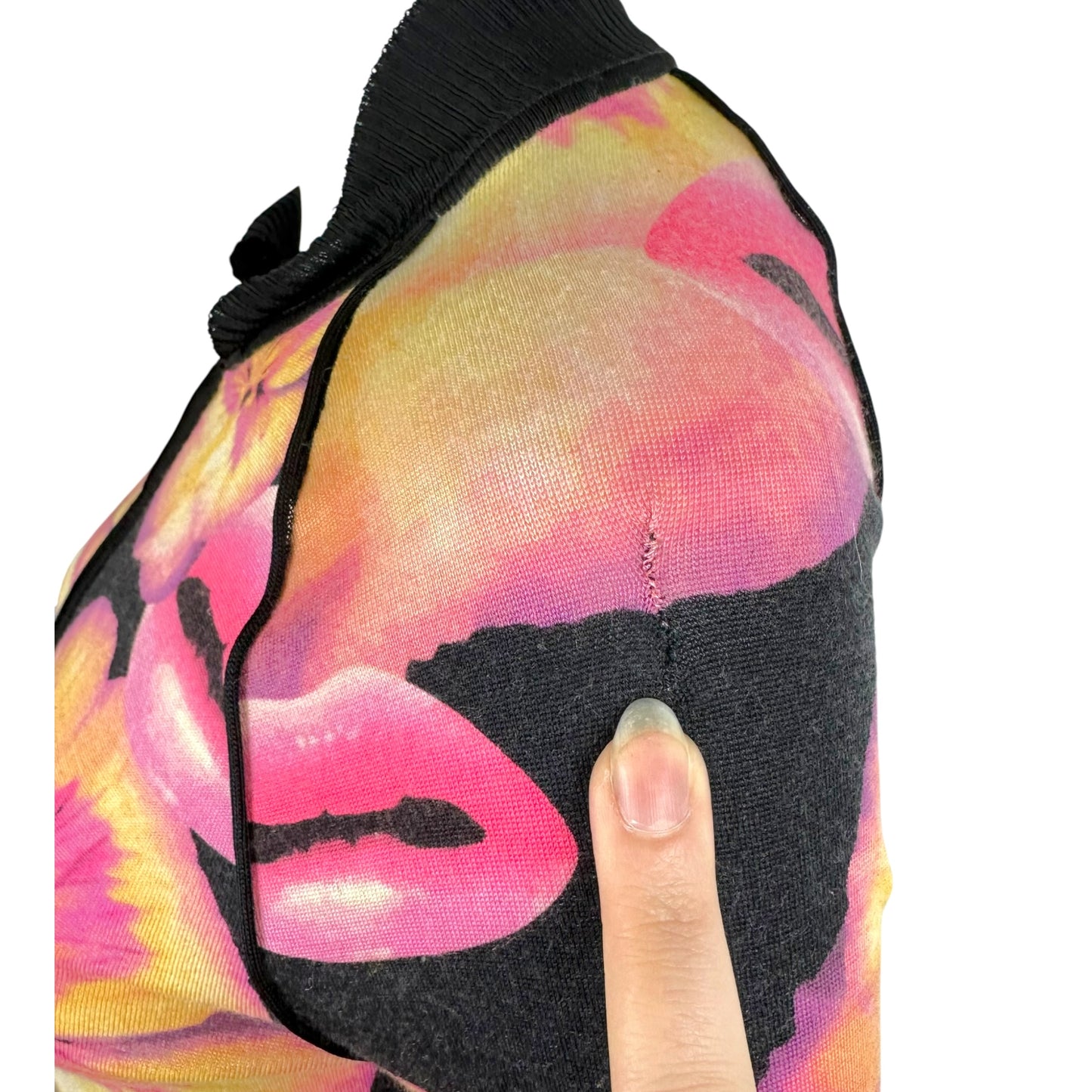 Christian Dior Silk Zip-Up Top Black Floral Lips Print