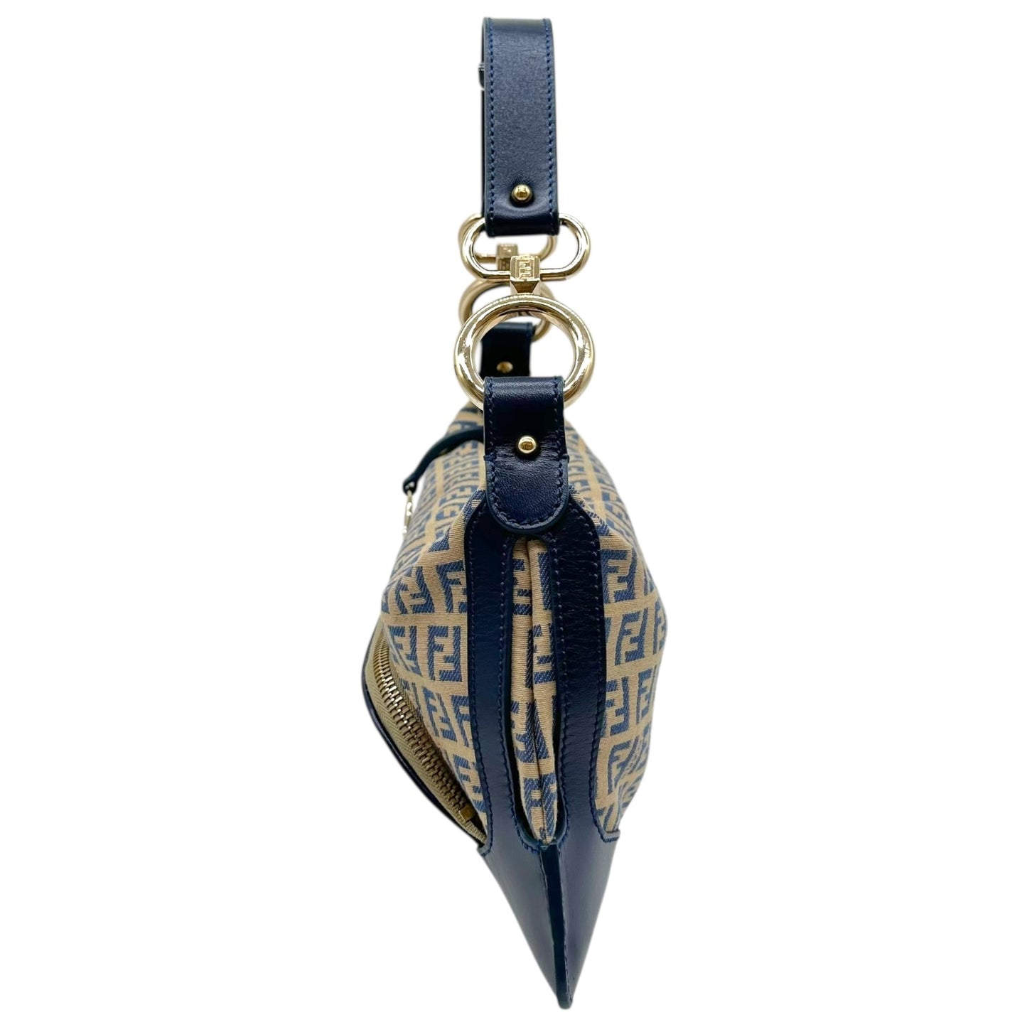 Fendi Blue Zucchino Monogram Leather Trim Shoulder Bag