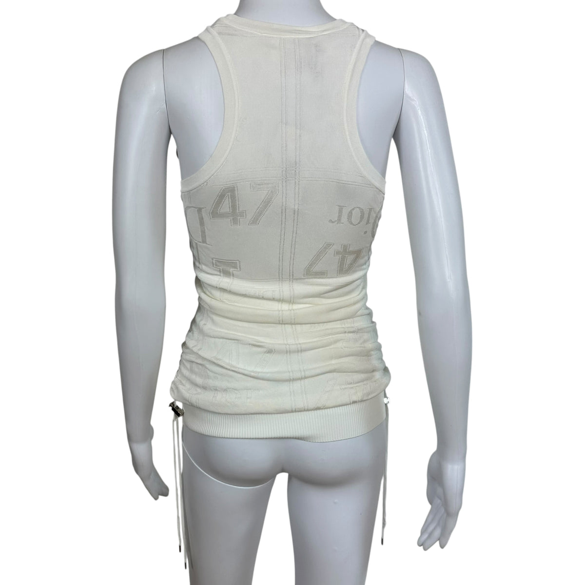 Christian Dior S/S 2004 White Logo Knit Ruched Side Tank