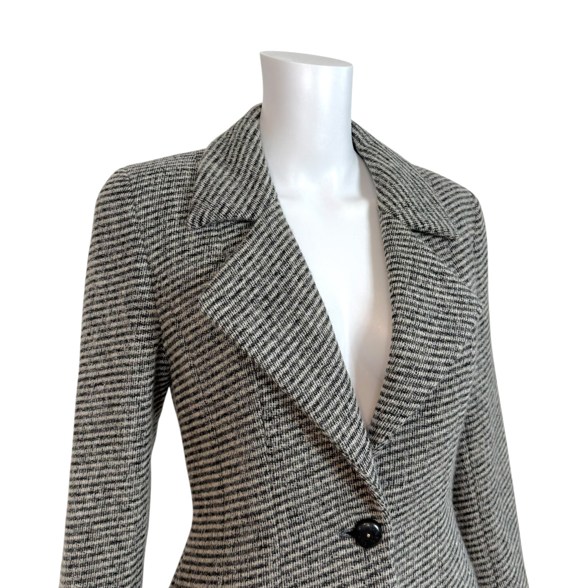 Chanel Black & White Wool Tweed Mid-Length Jacket