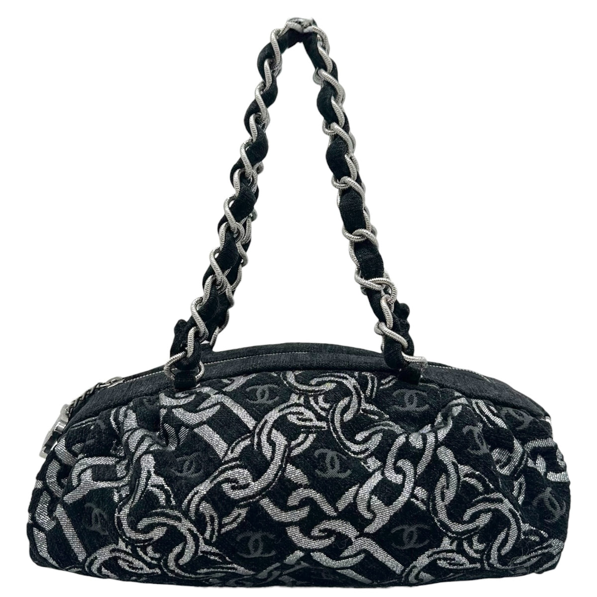 Chanel Black Silver Loop Terry Shoulder Bag