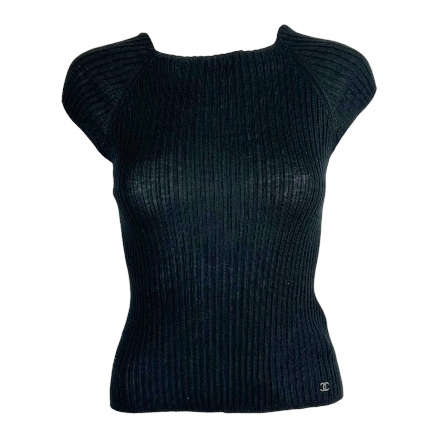 Chanel Black Cashmere Silk Open Back Knit Top