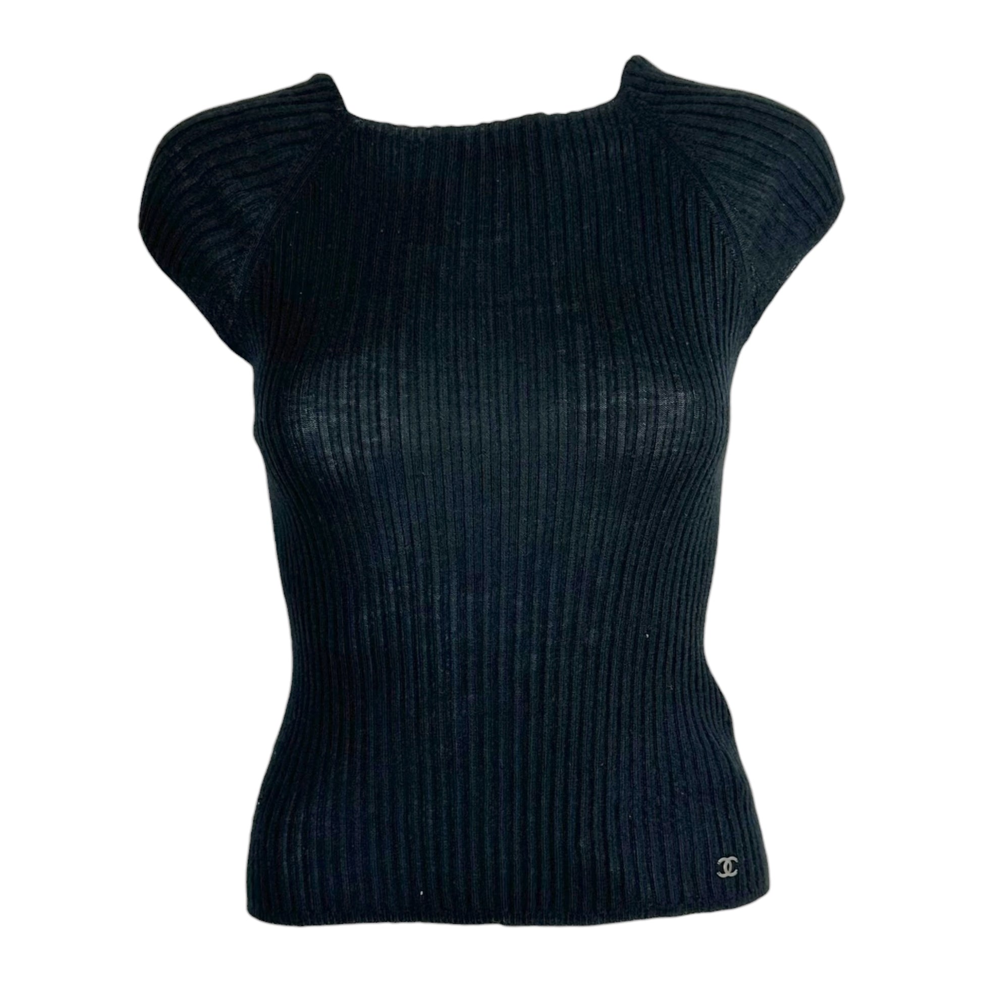 Chanel Black Cashmere Silk Open Back Knit Top