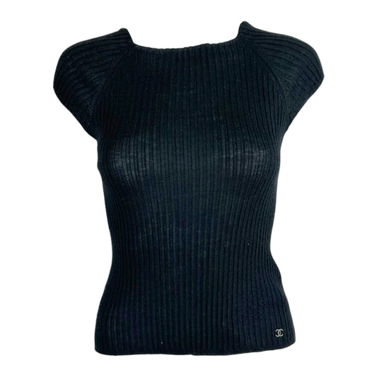 Chanel Black Cashmere Silk Open Back Knit Top