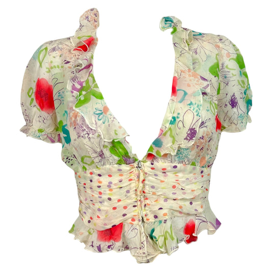 Emmanuel Ungaro Floral Print Silk Cropped Blouse