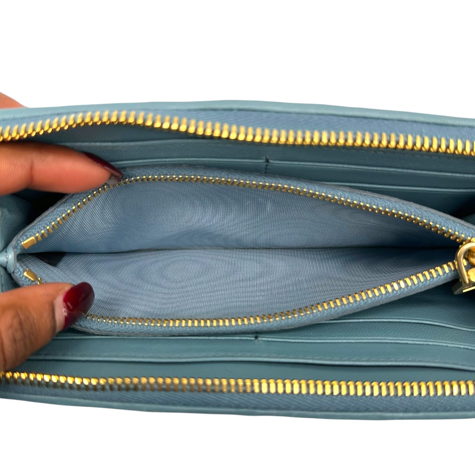 Miu Miu Blue Quilted Matelasse Leather Long Wallet - Outfit Repeater