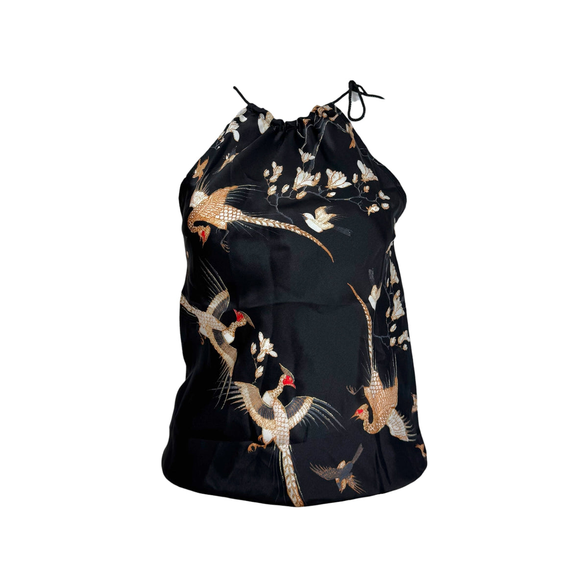 Just Cavalli Roberto Cavalli Black Bird Print Halterneck Sleeveless Blouse NEW