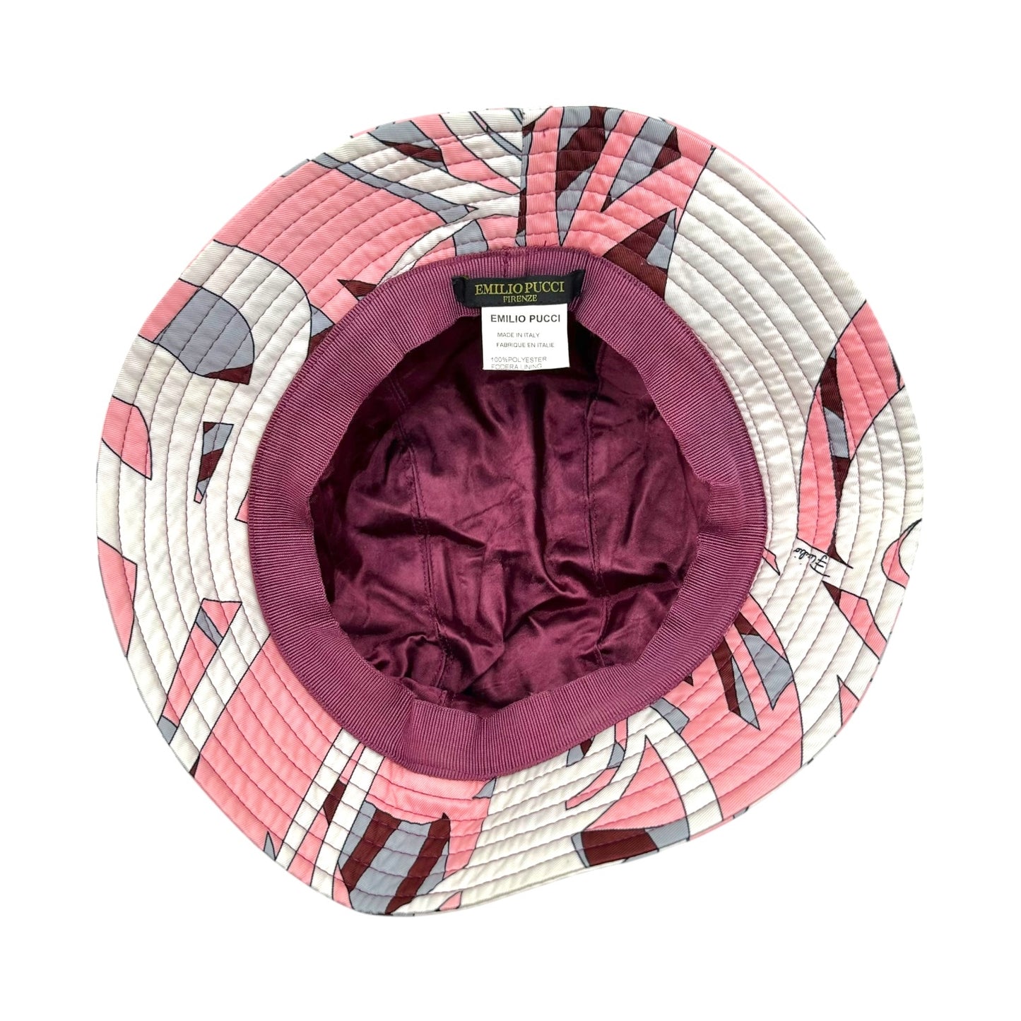 Emilio Pucci Pink & Gray Printed Silk Bucket Hat