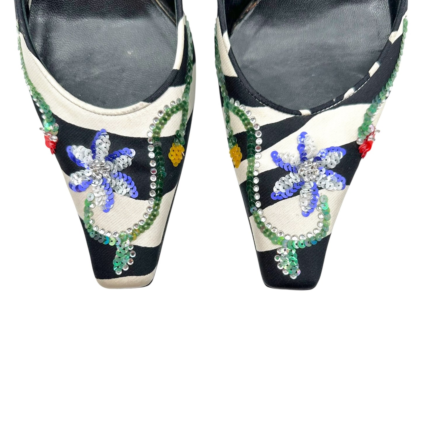 Dolce & Gabbana Zebra Print Silk & Sequin Slingback Kitten Heels