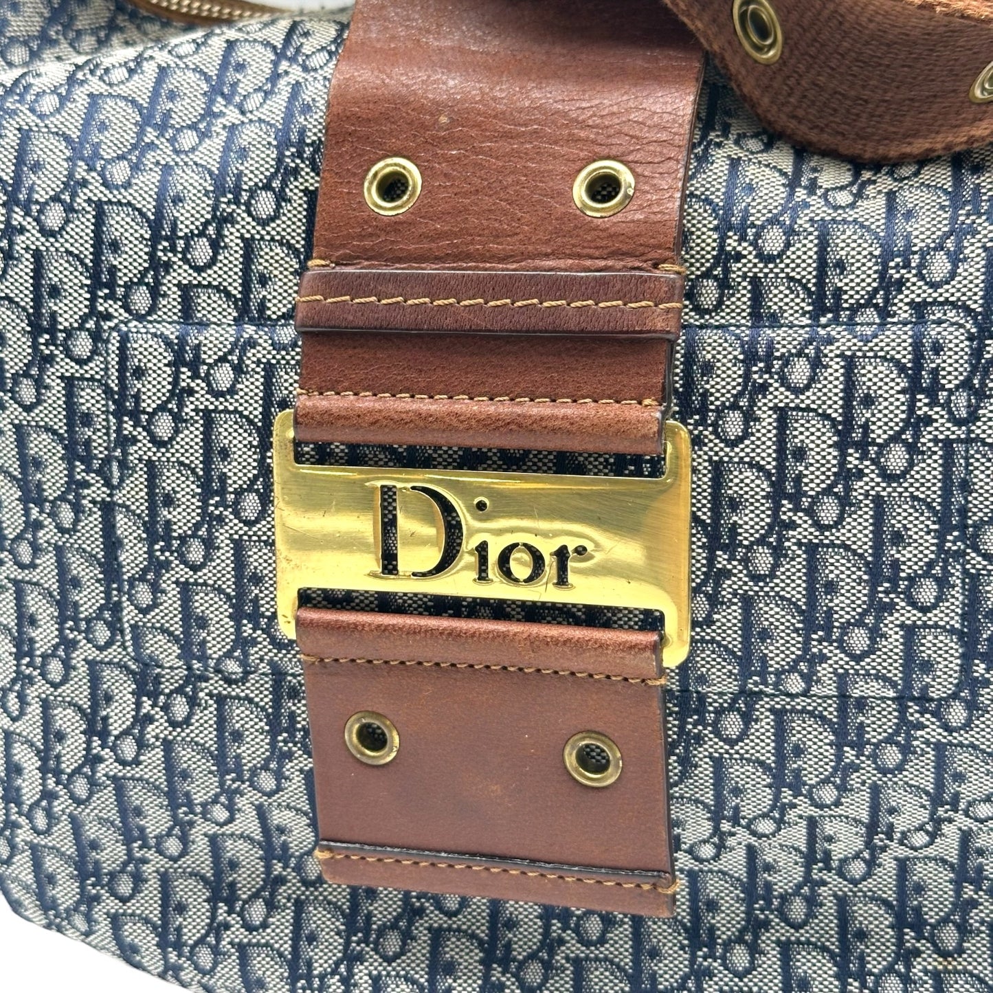 Christian Dior Crescent Hobo Bag Navy Brown Trotter Monogram