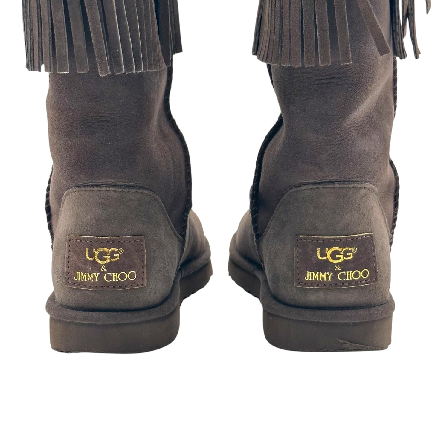 Jimmy Choo x UGG Brown & Gold Studded Fringe Shearling Boots