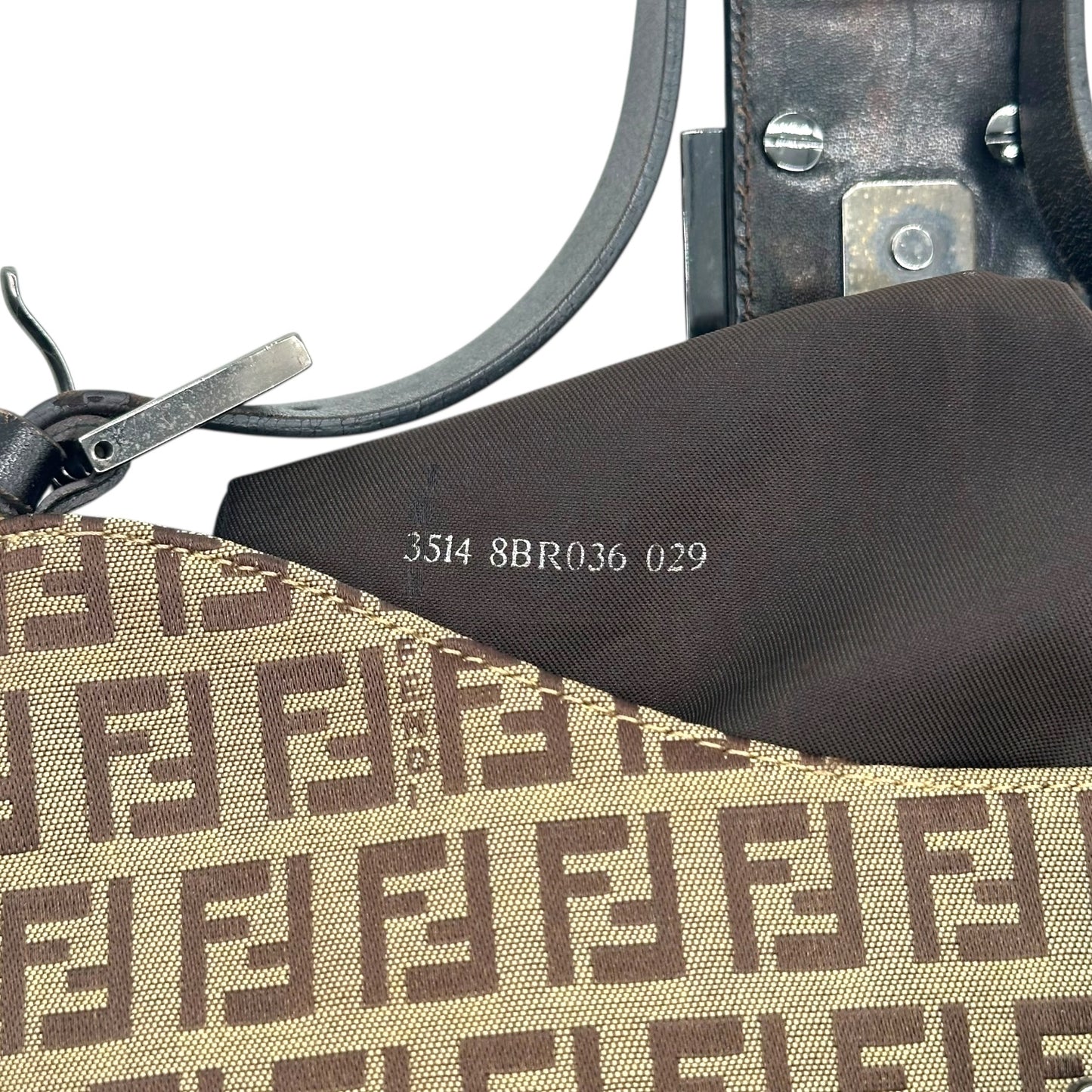 Fendi Tan Zucchino Monogram Shoulder Baguette Bag