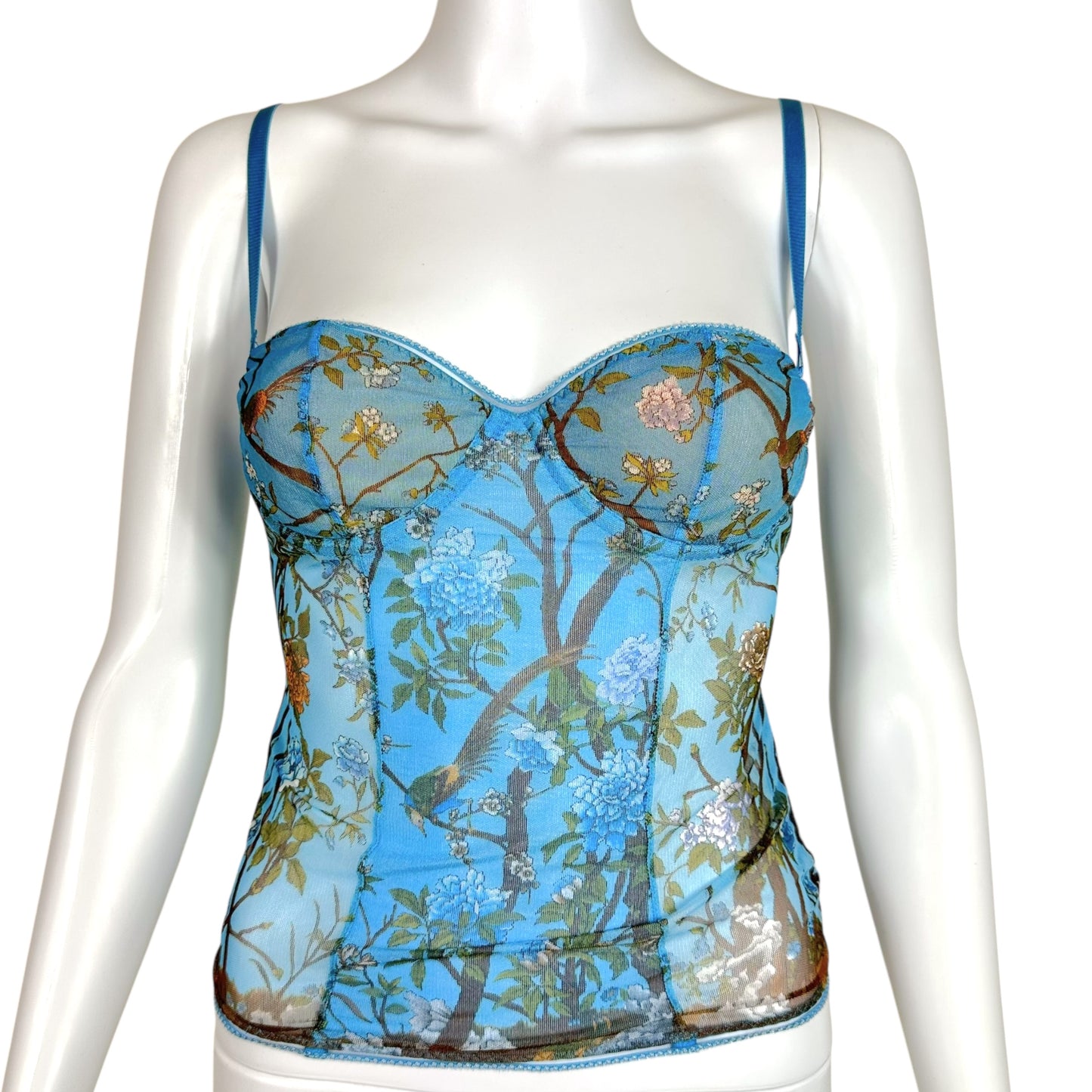 Roberto Cavalli Blue Floral Sheer Bustier Top - Outfit Repeater