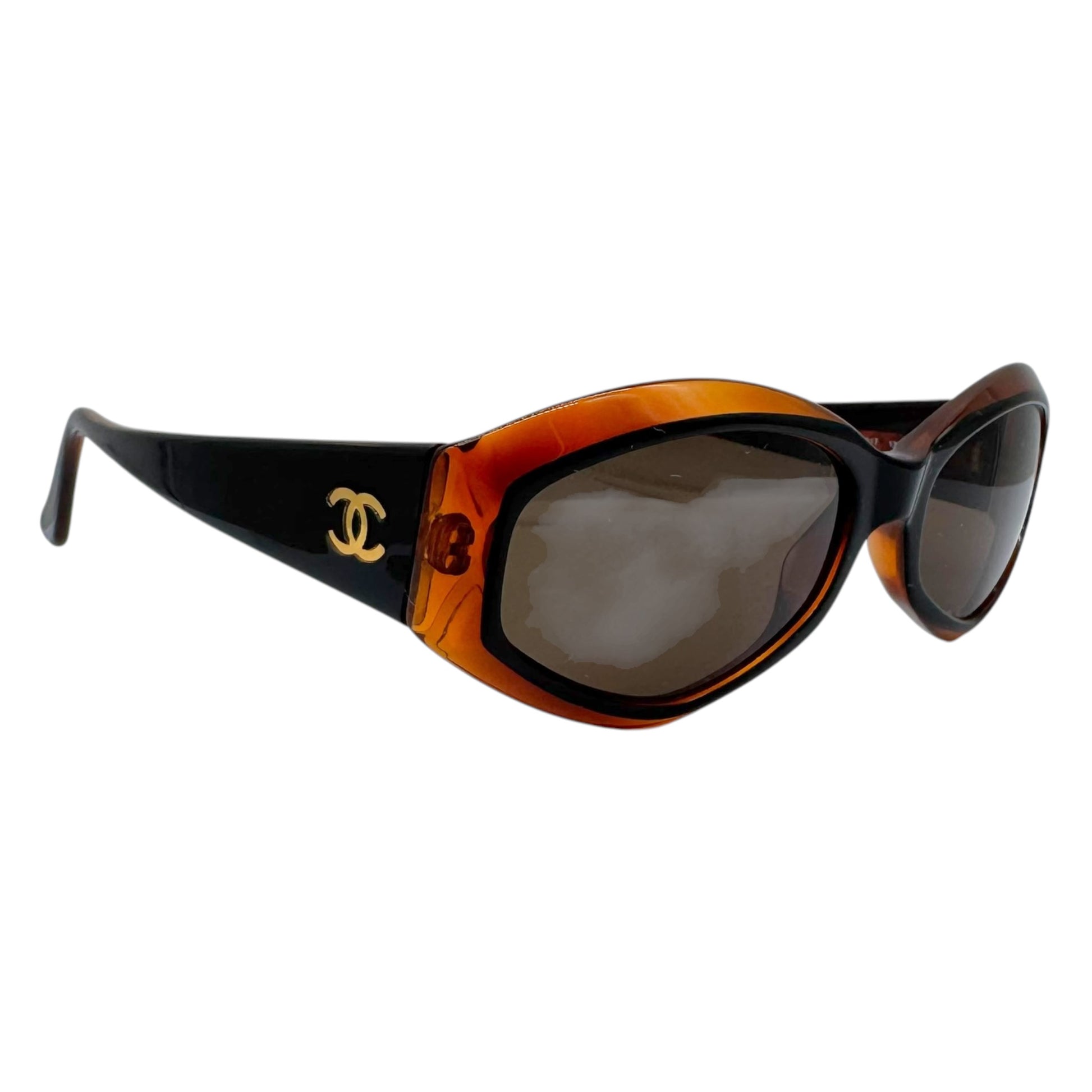 Chanel Oval Sunglasses Tortoise Black Logo Arms