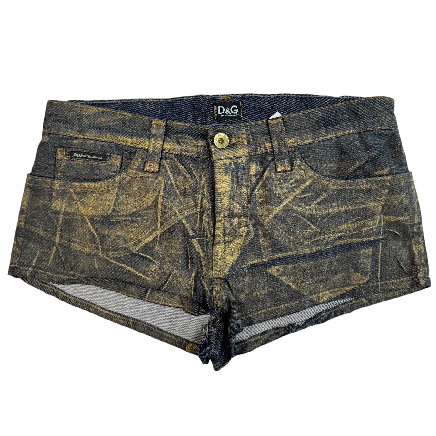 D&G Denim Gold Sequin Logo Micro Mini Shorts