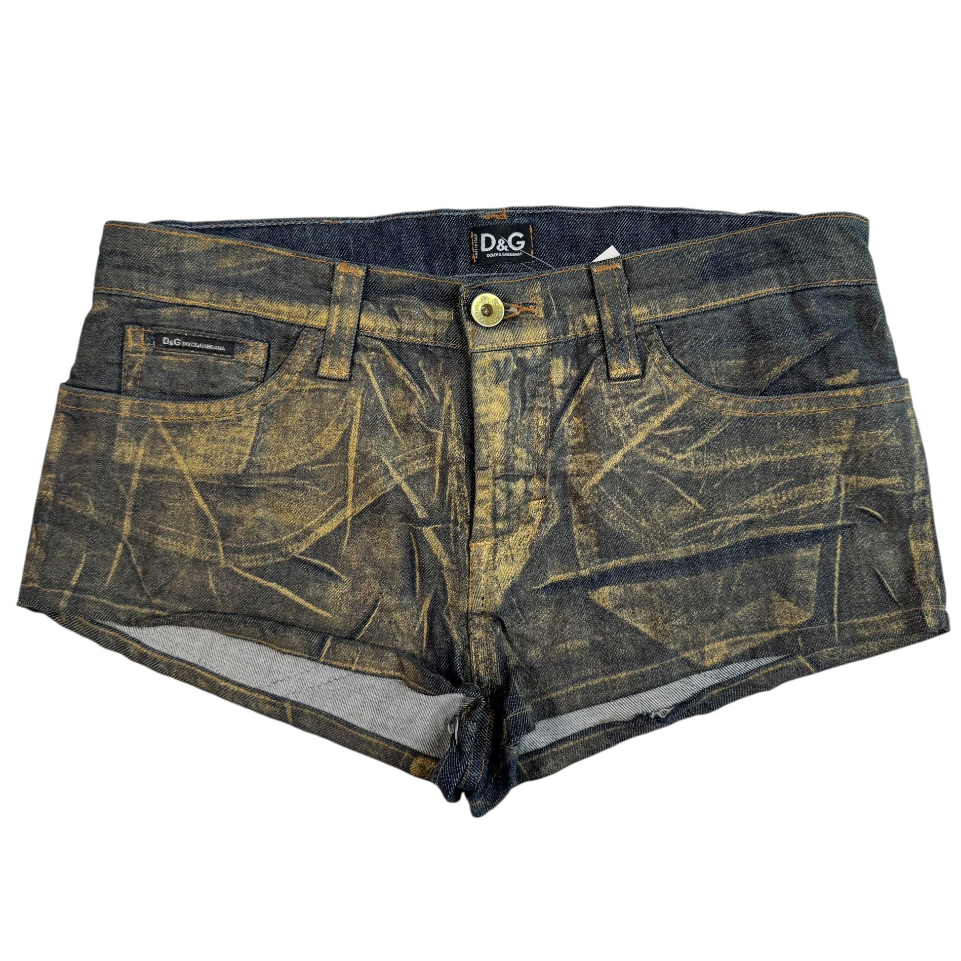 D&G Denim Gold Sequin Logo Micro Mini Shorts