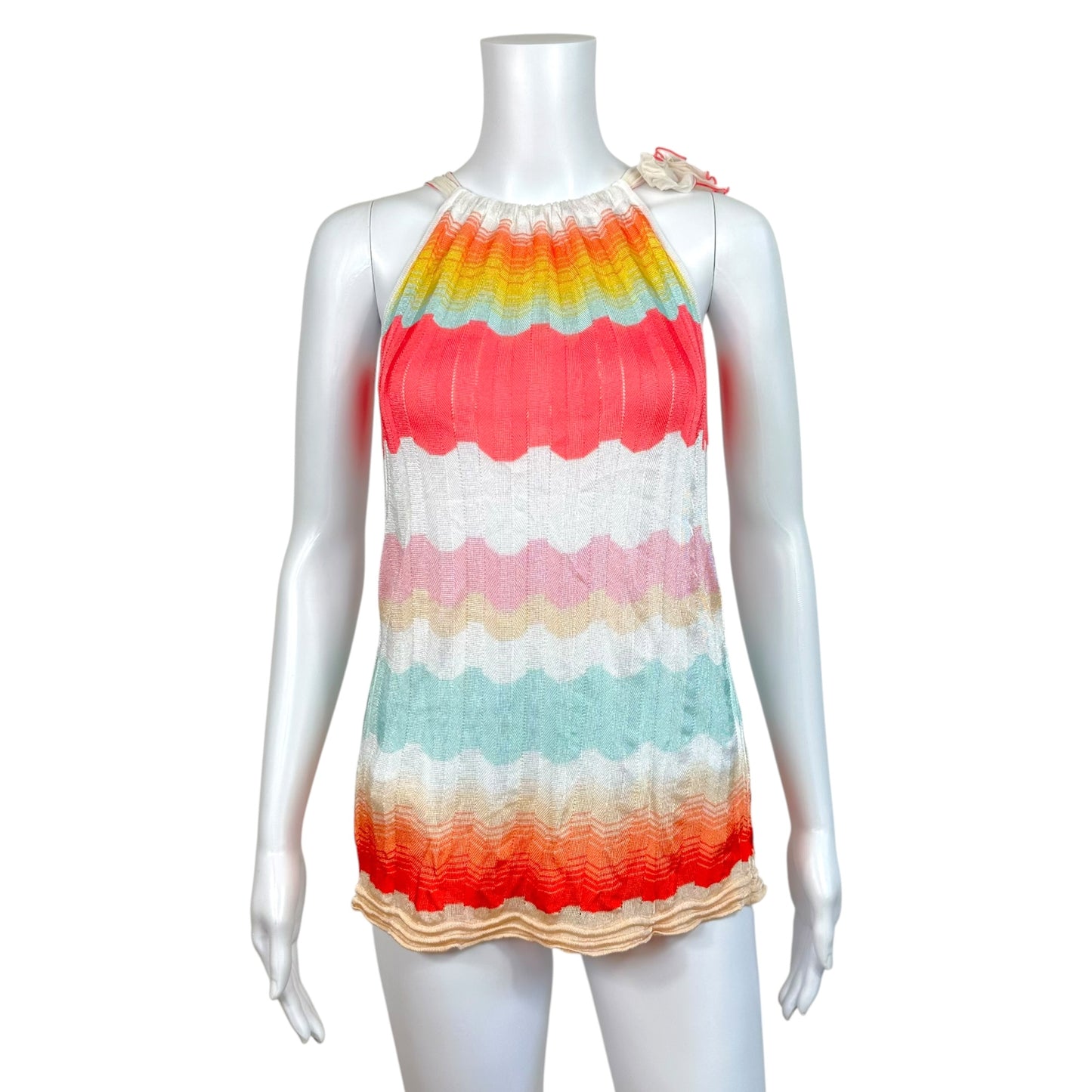 Missoni Multicolor Chevron Knit Tie Neck Halter Tank