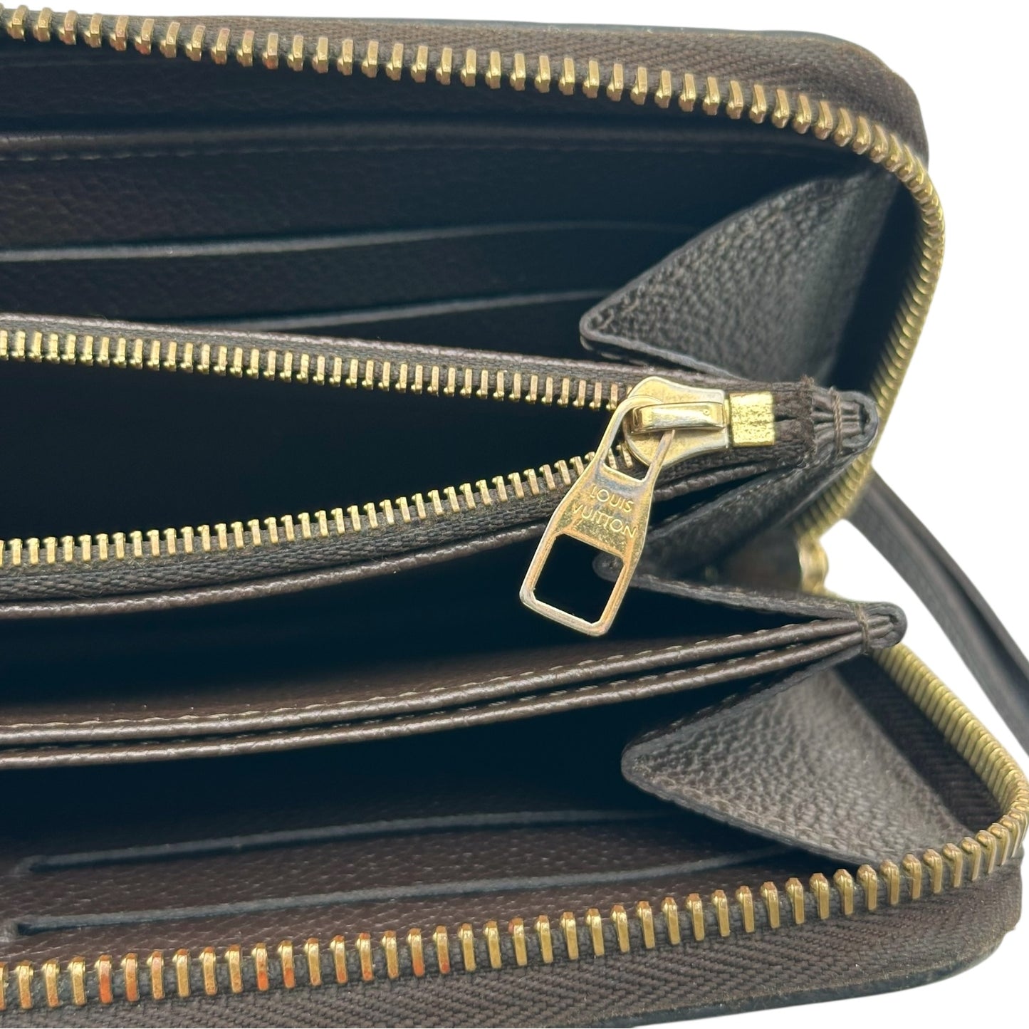 Louis Vuitton Brown Leather Embossed Monogram Zip Long Wallet