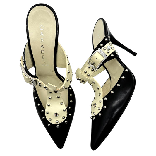 Casadei Studded Black & White Mule Heels