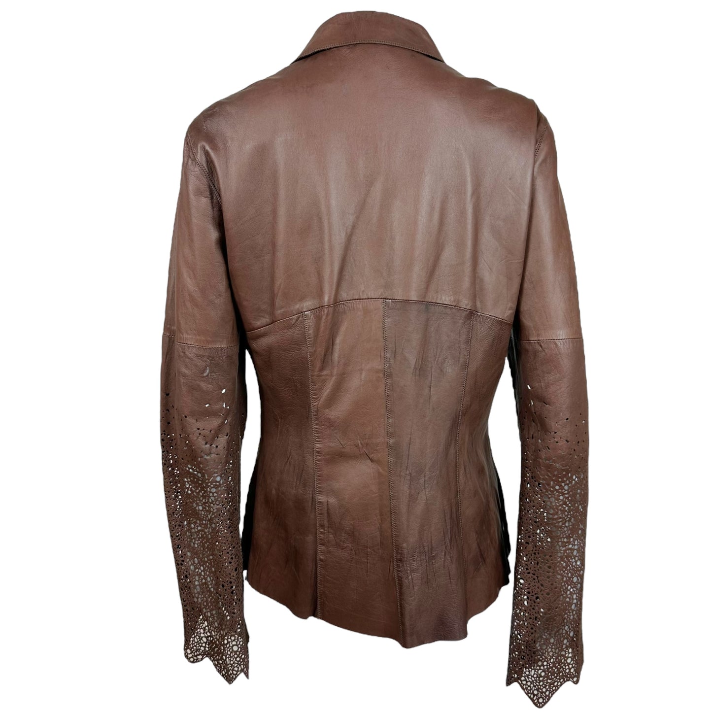 Roberto Cavalli F/W 2003 Brown Leather Laser Cut Jacket