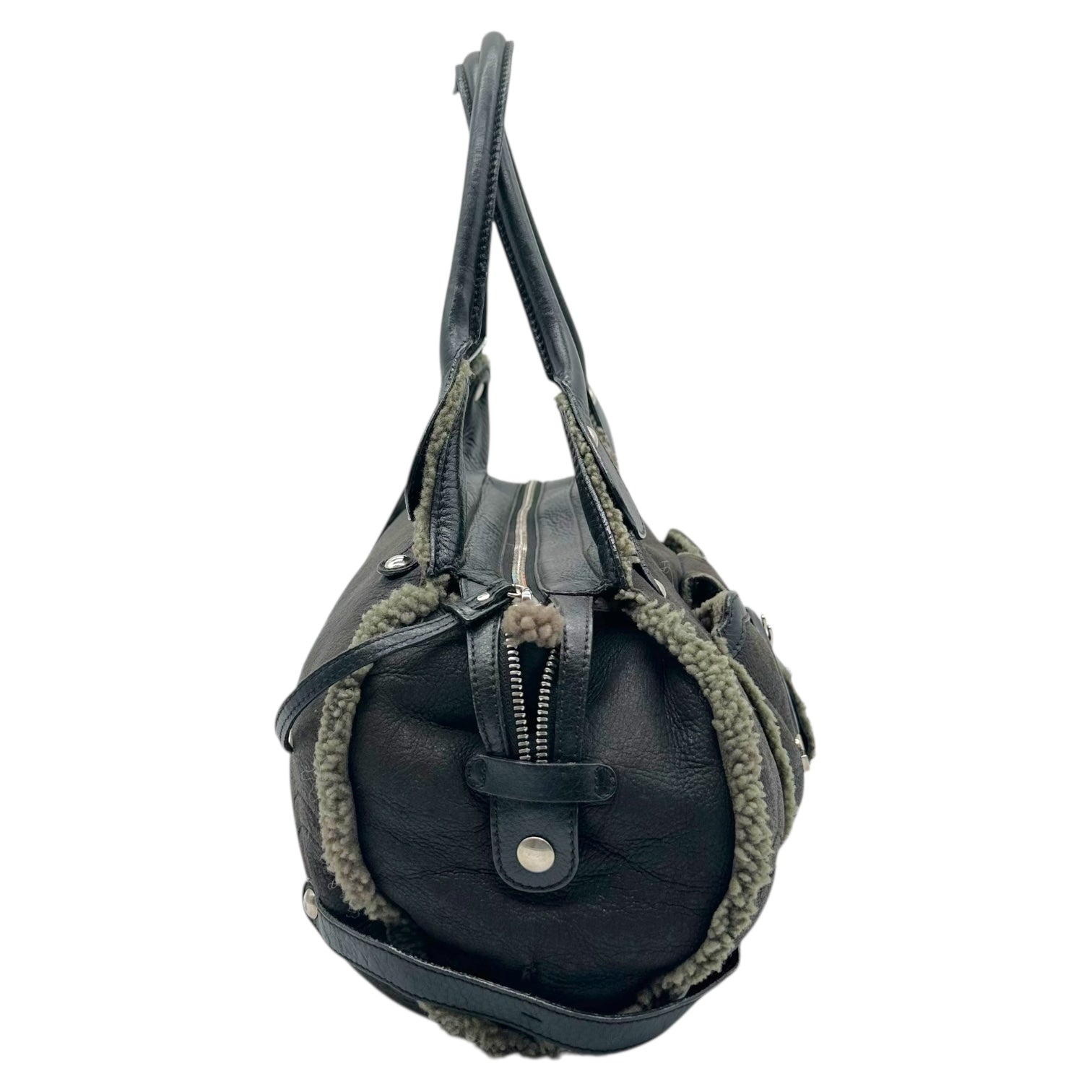 Salvatore Ferragamo Black & Green Shearling Shoulder Bag - Outfit Repeater