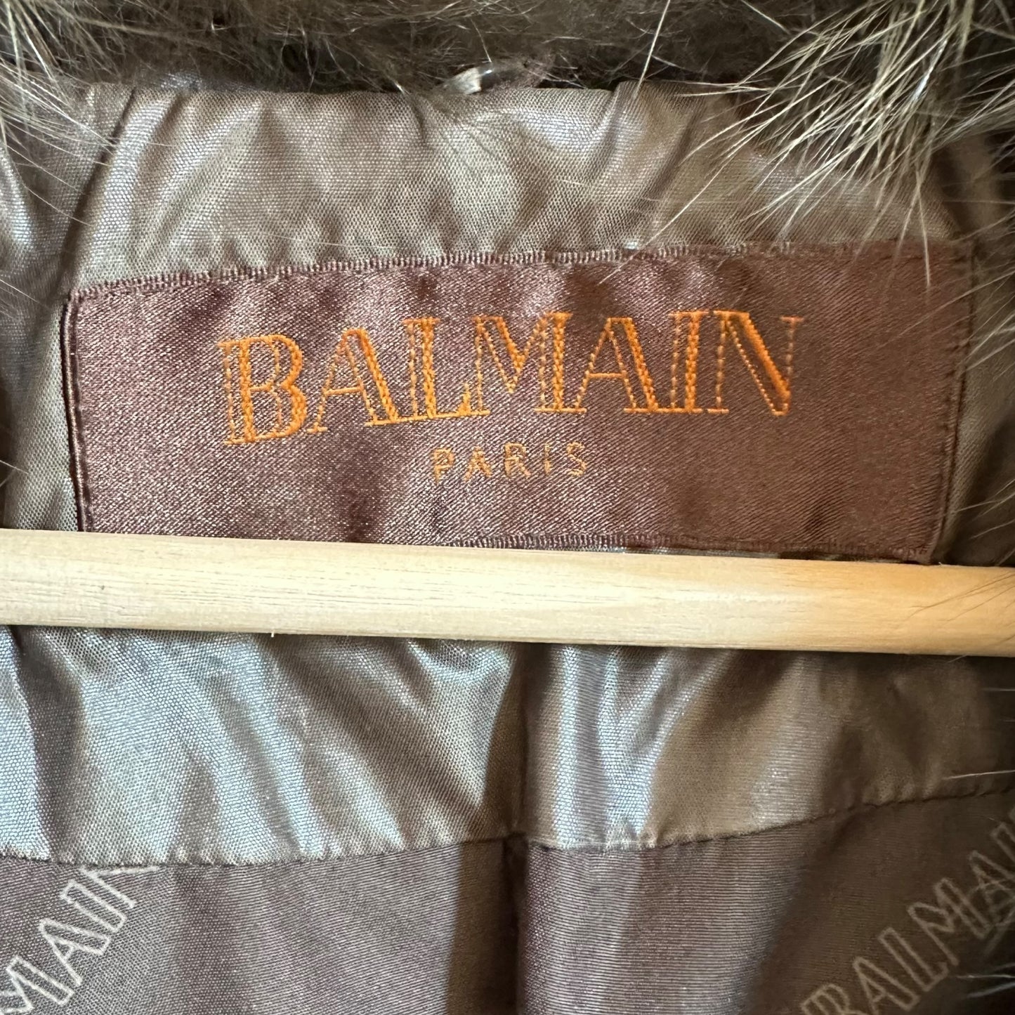 Balmain Khaki Green Fur Collared Puffer Coat