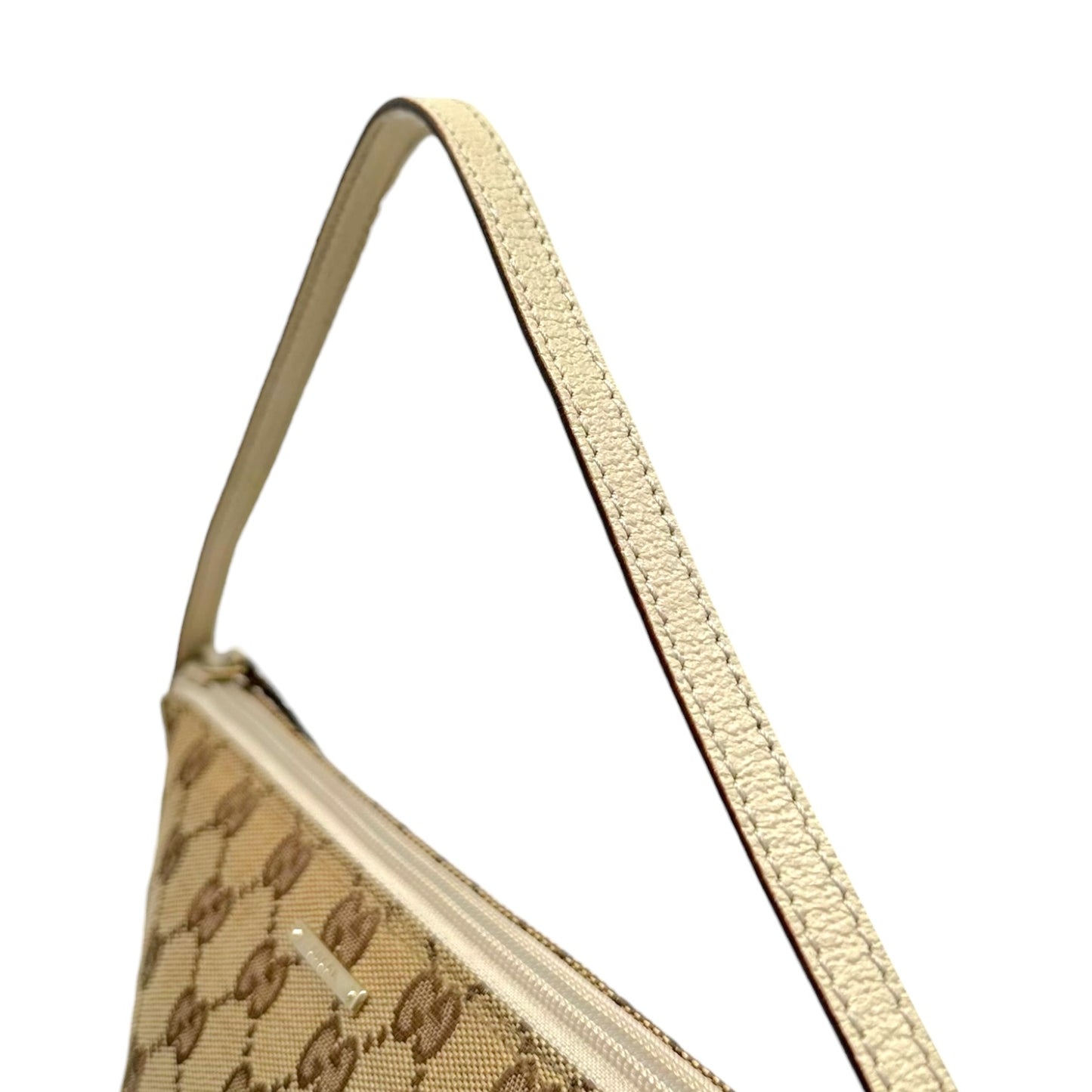 Gucci Tan Monogram & Ivory Leather Boat Pochette Bag