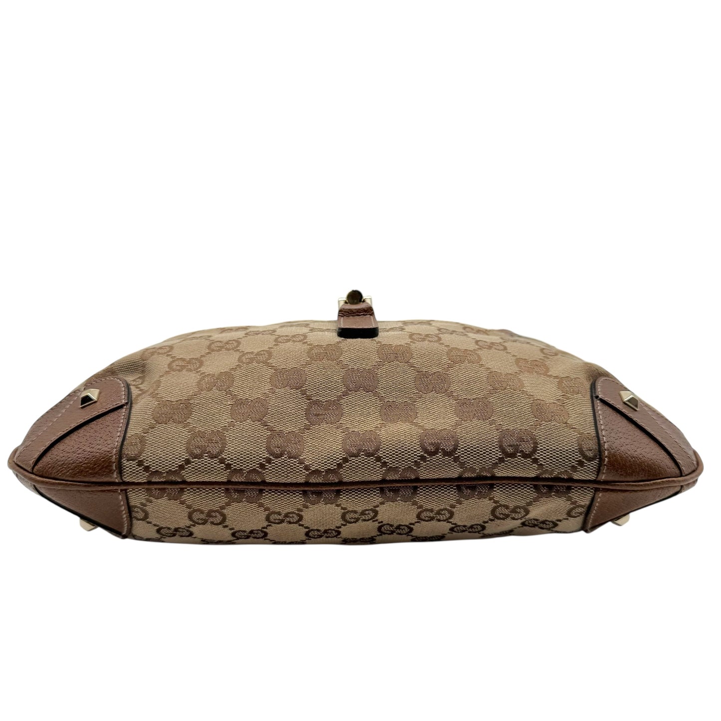 Gucci Tan Monogram & Brown Leather Piston Lock Shoulder Jackie Bag