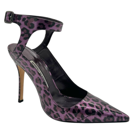 Manolo Blahnik Purple Leopard Pointed Toe Heels
