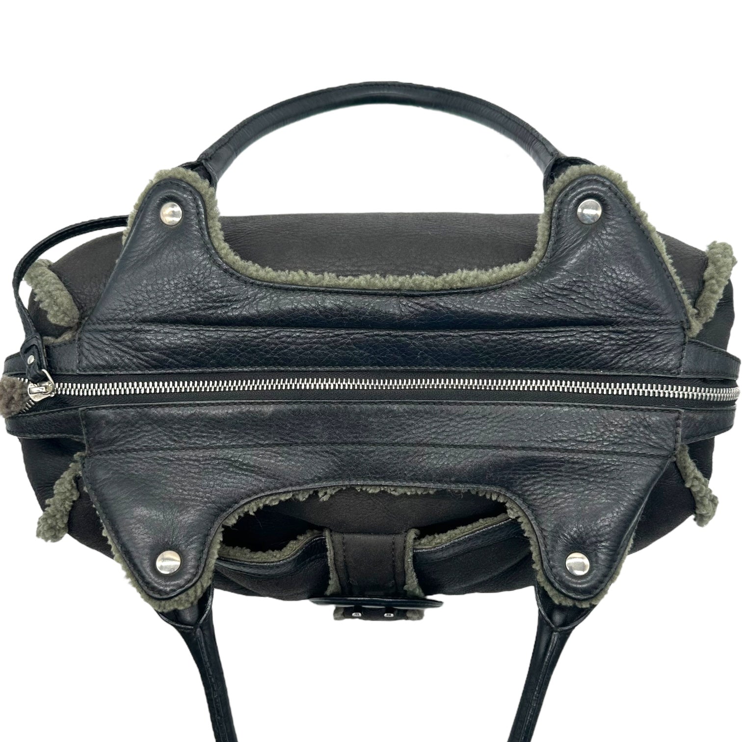 Salvatore Ferragamo Black & Green Shearling Shoulder Bag - Outfit Repeater