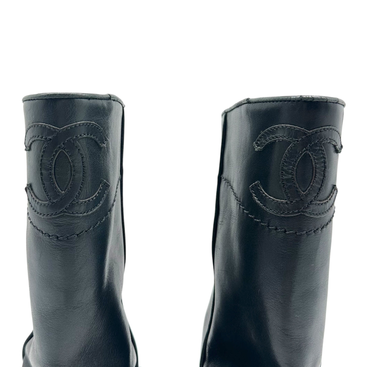 Chanel Black Leather Western Boots with CC Logo