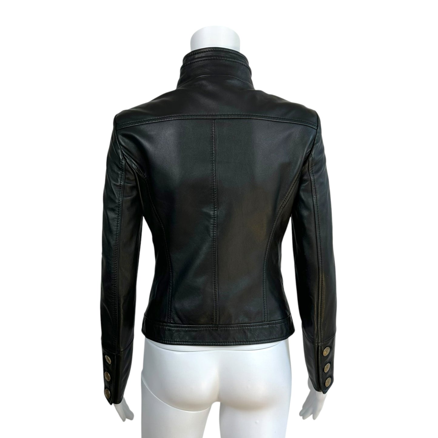 Dolce & Gabbana Black Logo Button Cuff Leather Jacket